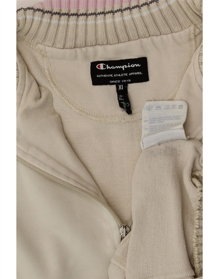 CHAMPION Womens Zip Neck Sweatshirt Jumper UK 18 XL Beige Cotton