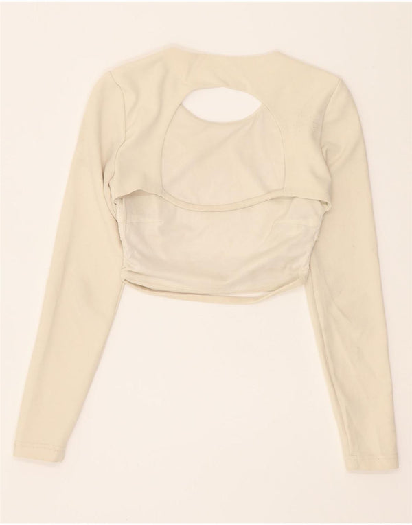 Zara Womens Long Sleeve Crop Top UK 4 XS Off White Polyester