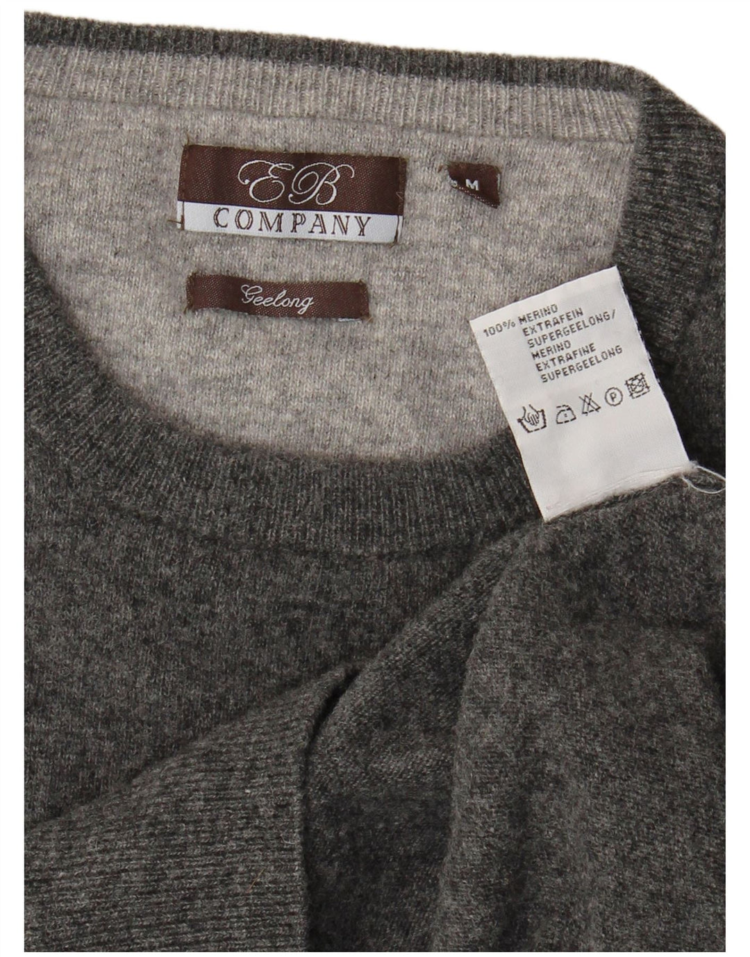 E.B. Company Mens Crew Neck Jumper Sweater Medium Grey Merino Wool