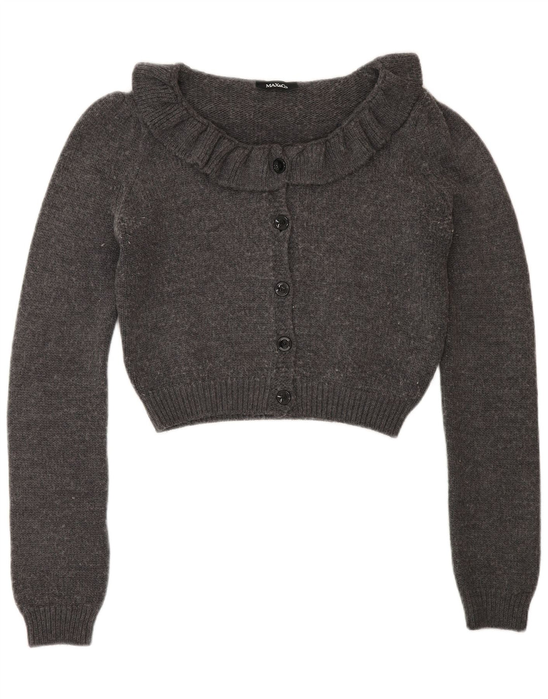 Max & Co. Womens Crop Cardigan Sweater UK 12 Medium Grey Wool