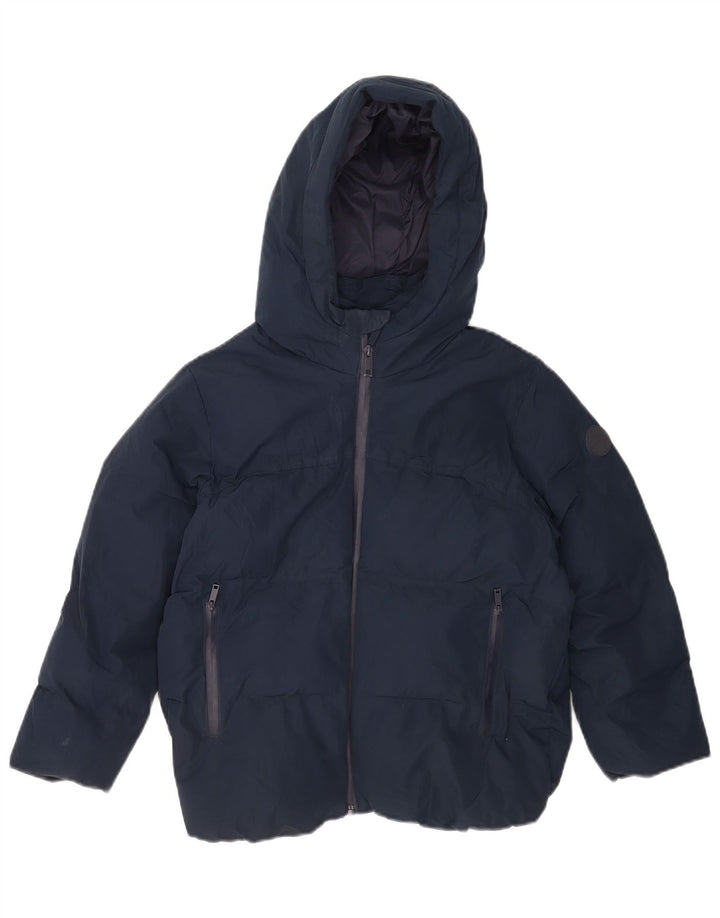 Zara Girls Hooded Padded Jacket 8-9 Years Navy Blue Polyester