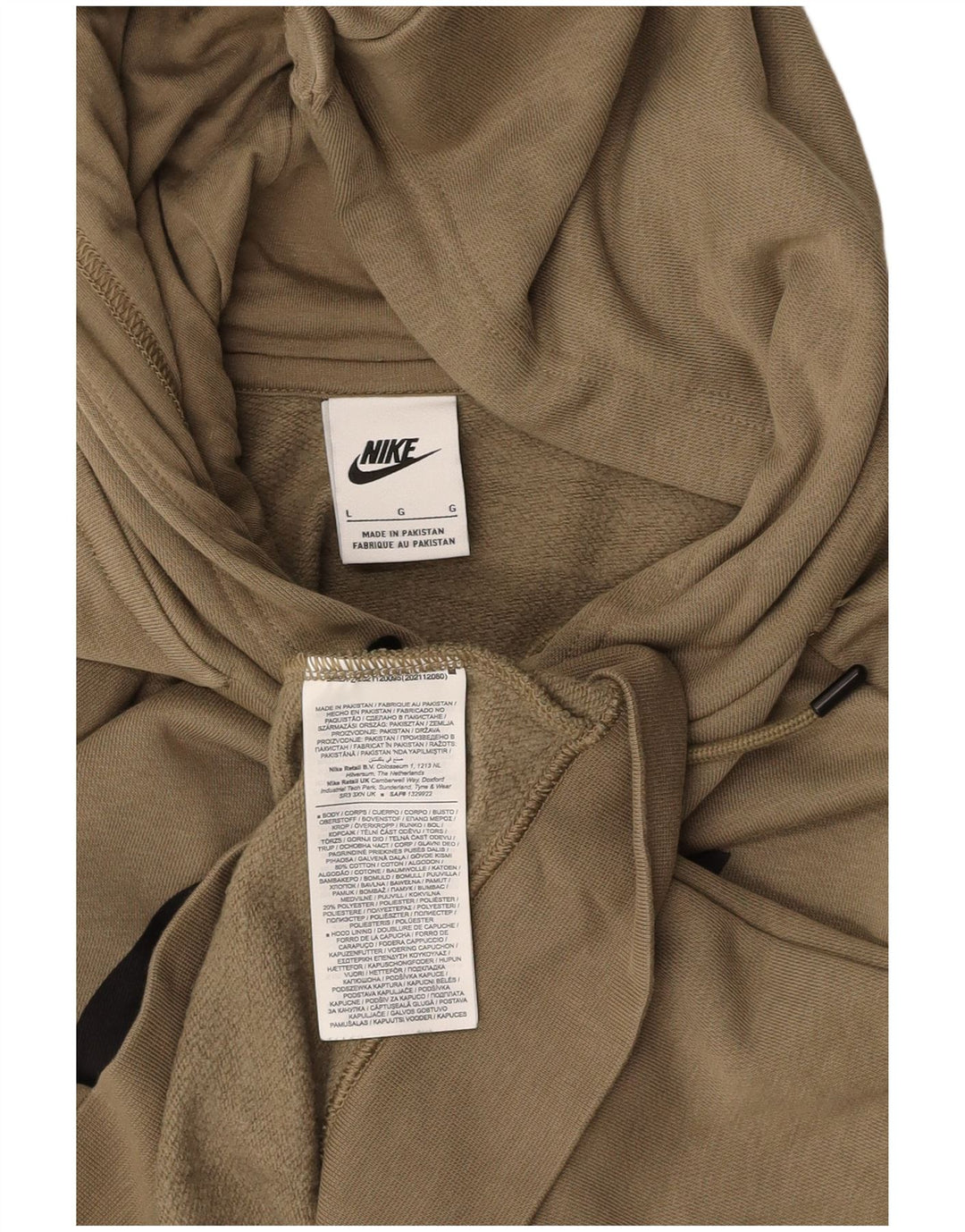 NIKE Mens Graphic Hoodie Jumper Large Khaki Cotton