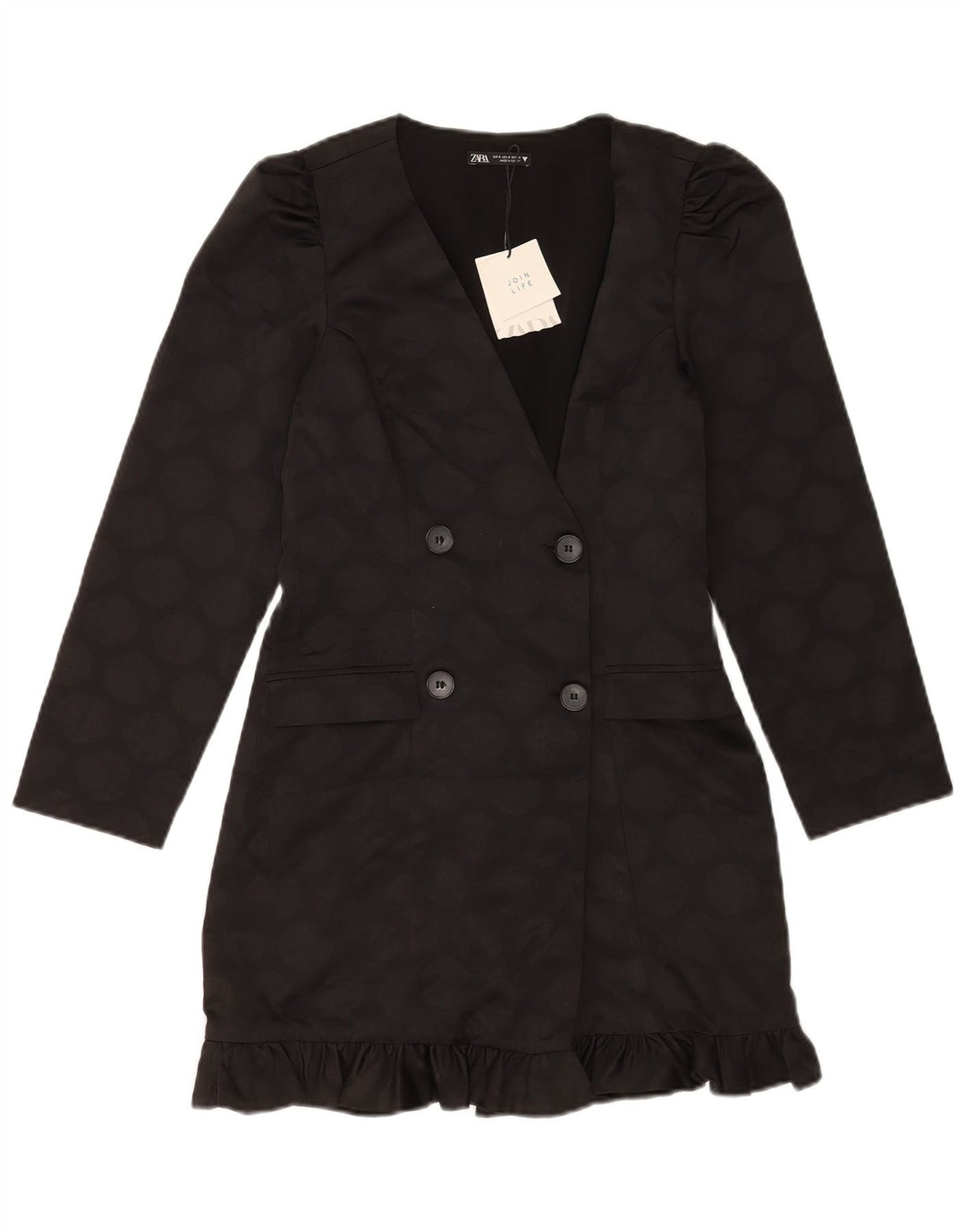 Zara Womens Double Breasted Blazer Jacket UK 10 Small Black Geometric