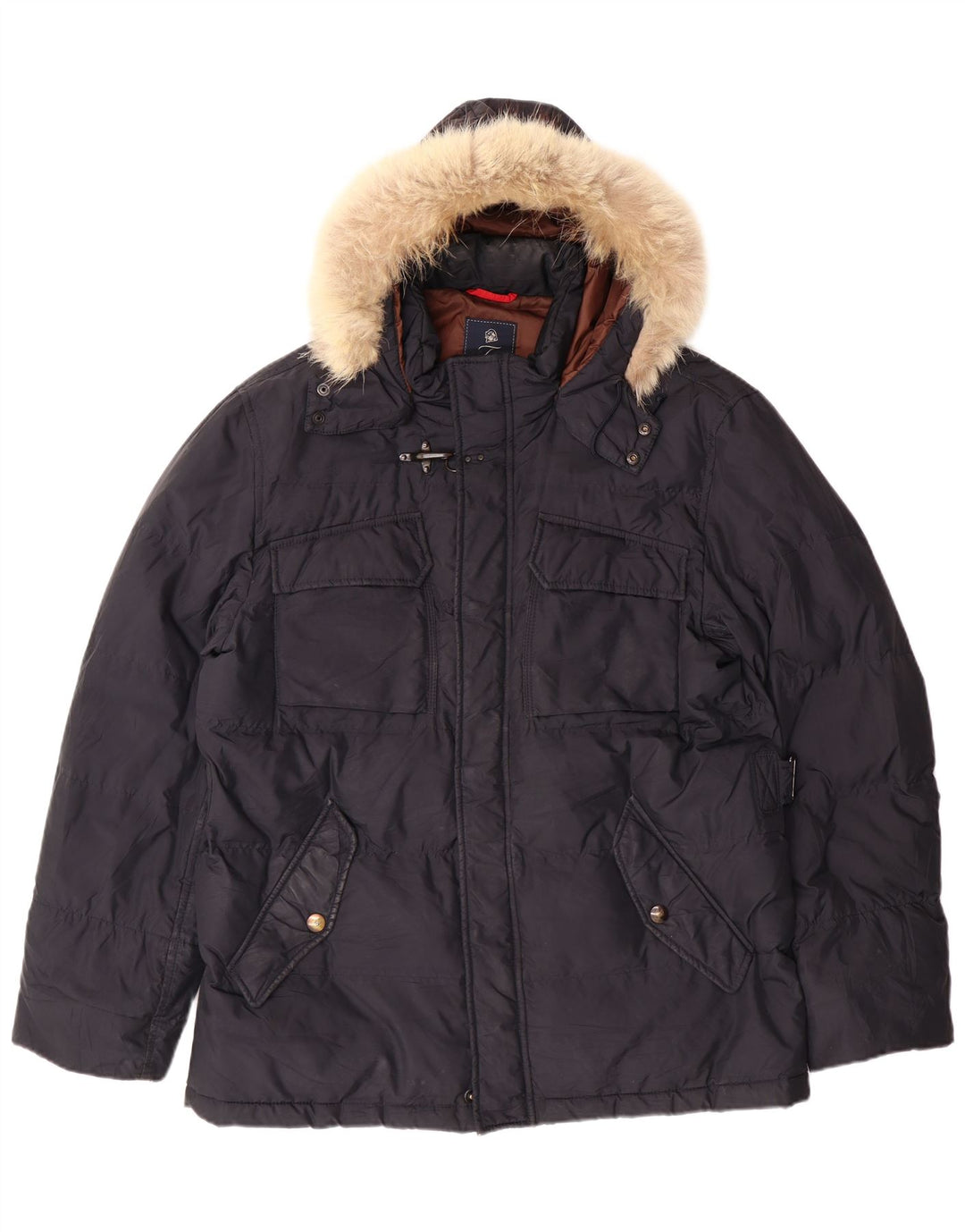 FAY Mens Hooded Padded Jacket UK 40 Large Navy Blue Polyester