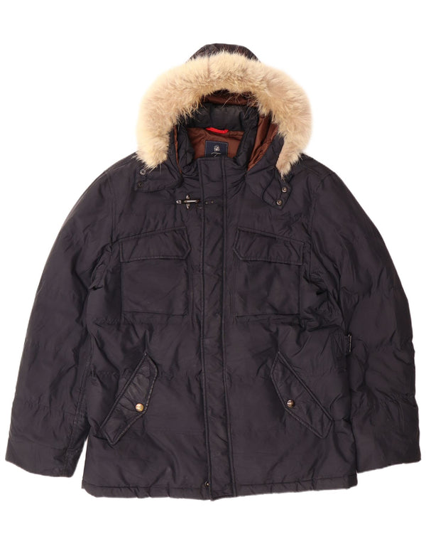 FAY Mens Hooded Padded Jacket UK 40 Large Navy Blue Polyester