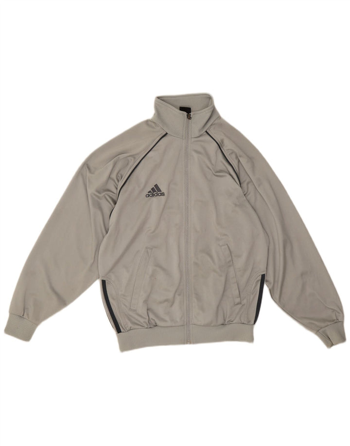 Adidas Boys Tracksuit Top Jacket 13-14 Years Grey Colourblock Polyester