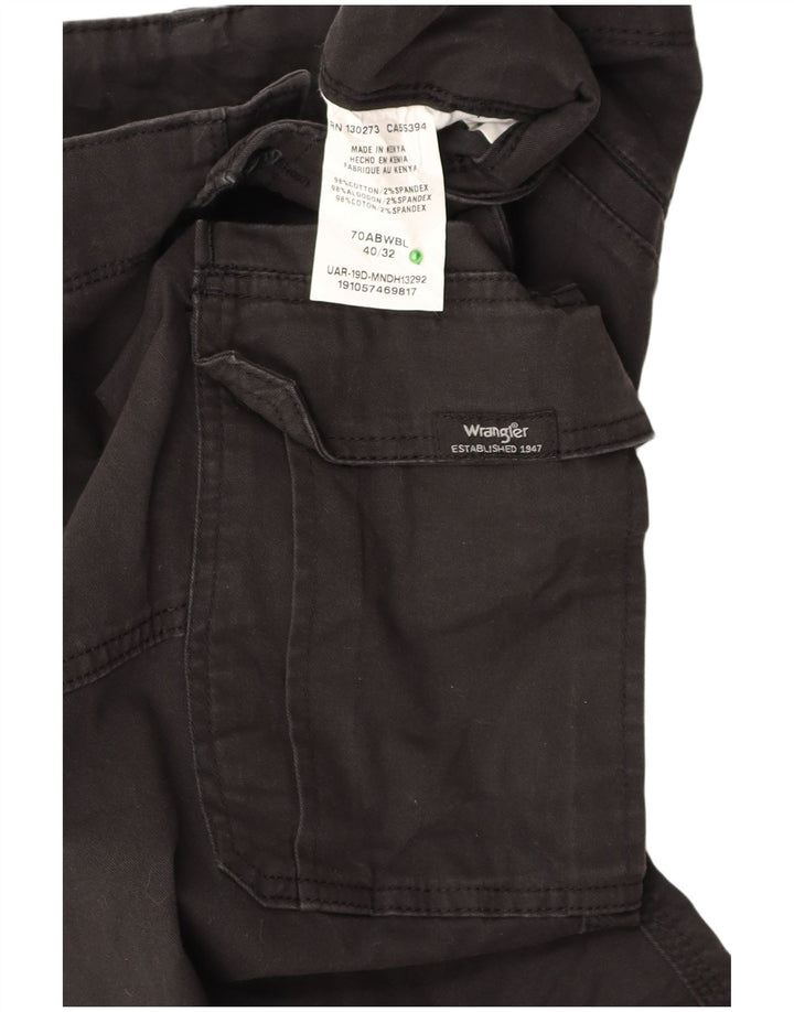 WRANGLER Mens Straight Cargo Trousers W40 L32 Black Cotton