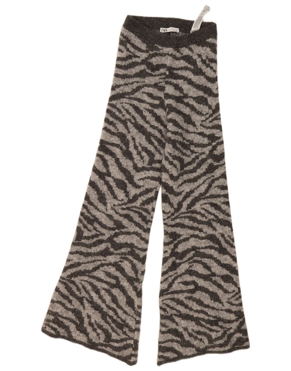 Zara Womens Flare Tracksuit Trousers UK 8 Small Grey Animal Print