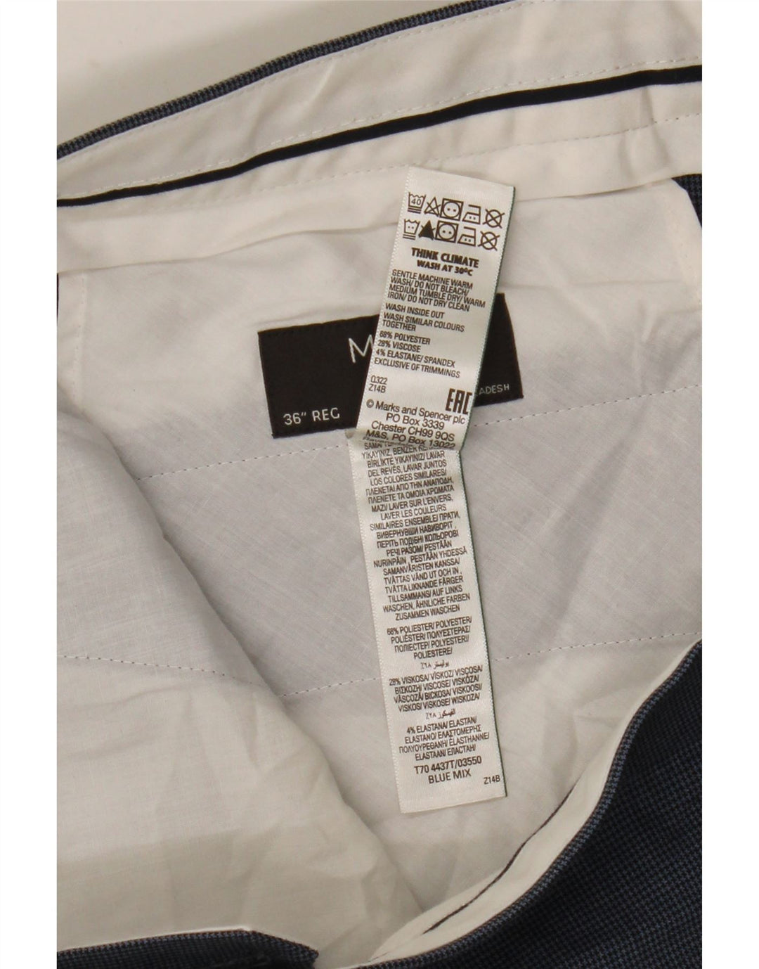 Marks & Spencer Mens Regular Fit Suit Trousers W36 L31 Blue Houndstooth