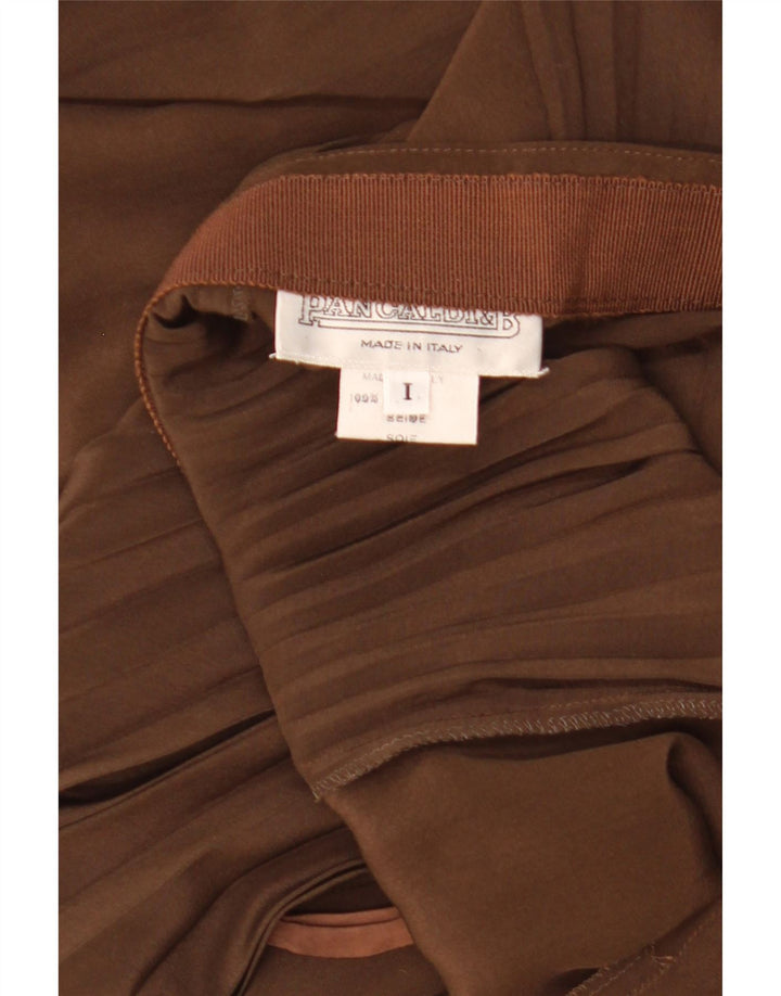 Pancaldi & B Womens Pleated Skirt W32 Large Brown Silk