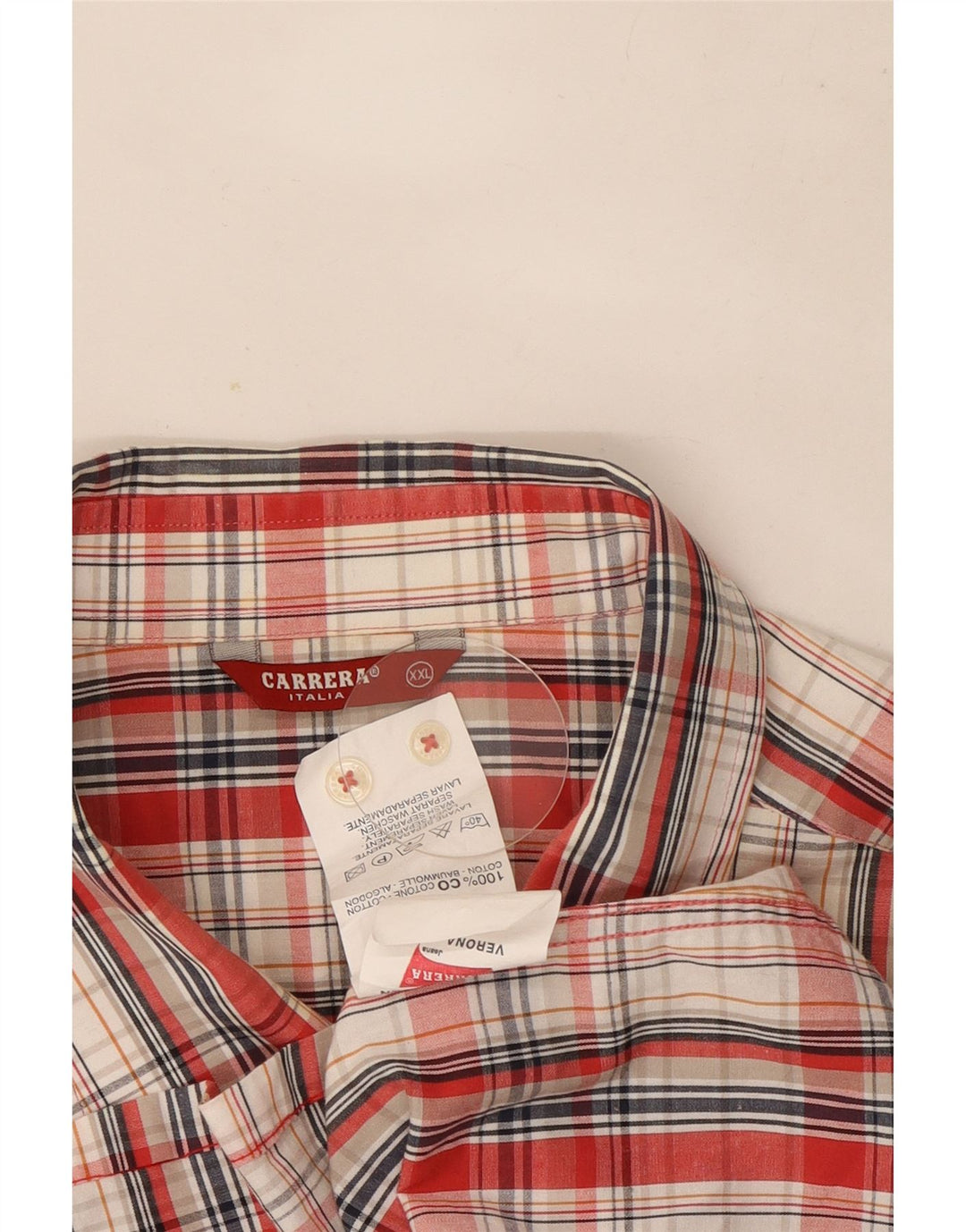 Carrera Mens Short Sleeve Shirt 2XL Red Check Cotton