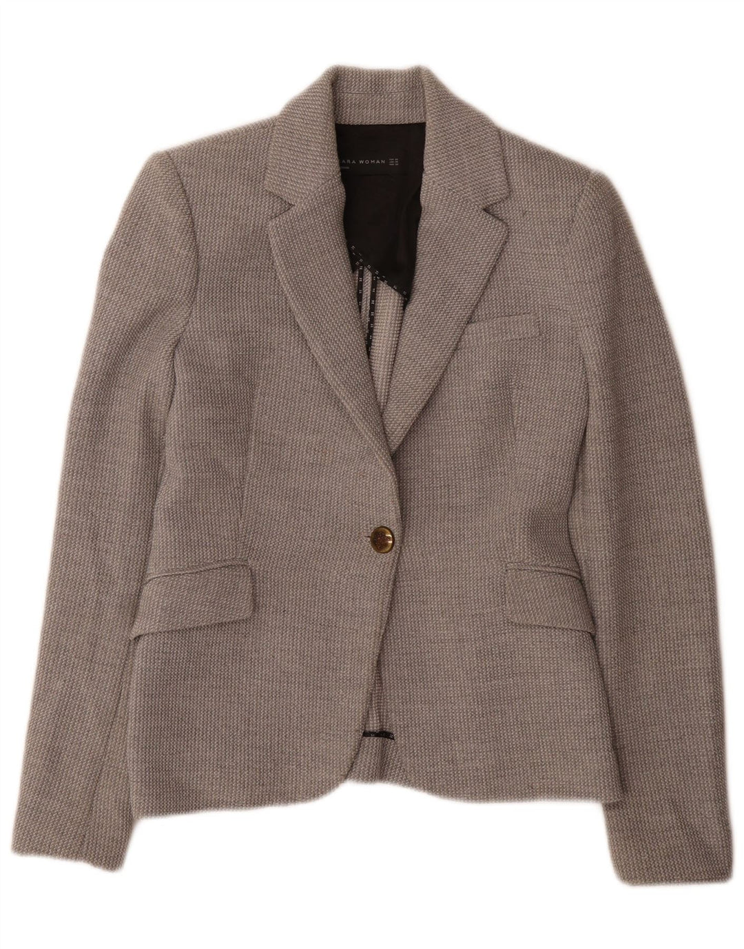 Zara Womens 1 Button Blazer Jacket UK 6 XS Grey Polyester