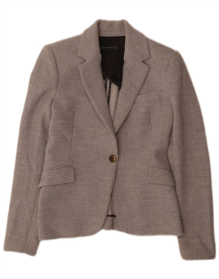 Zara Womens 1 Button Blazer Jacket UK 6 XS Grey Polyester