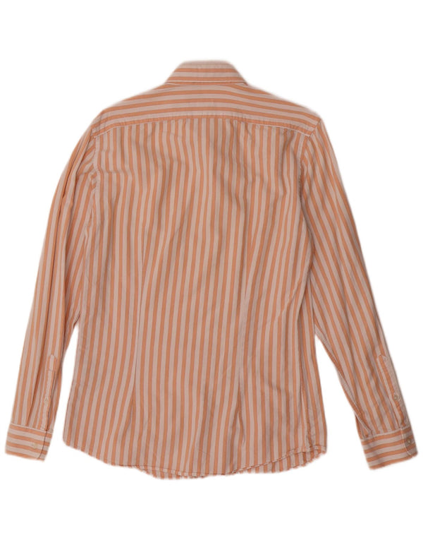 Reiss Mens Slim Fit Shirt Medium Orange Striped Cotton