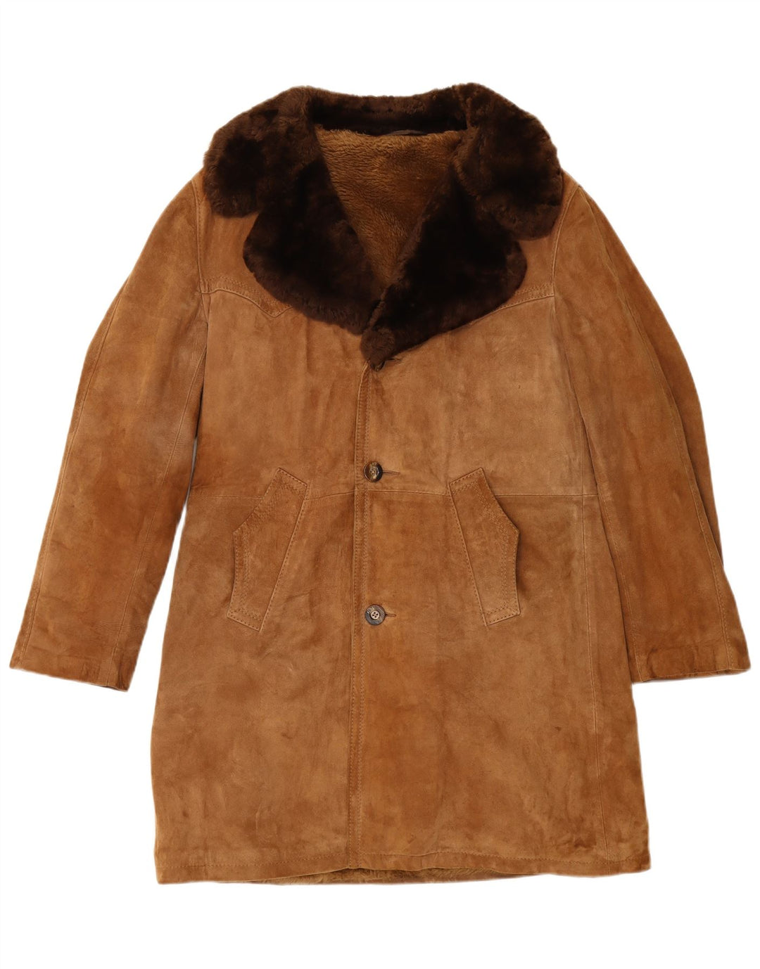 Vintage Mens Shearling Overcoat IT 48 Medium Brown Leather
