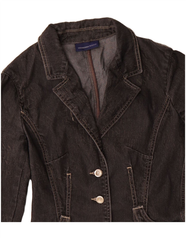 TRUSSARDI JEANS Womens 3 Button Denim Blazer Jacket IT 40 Small Black