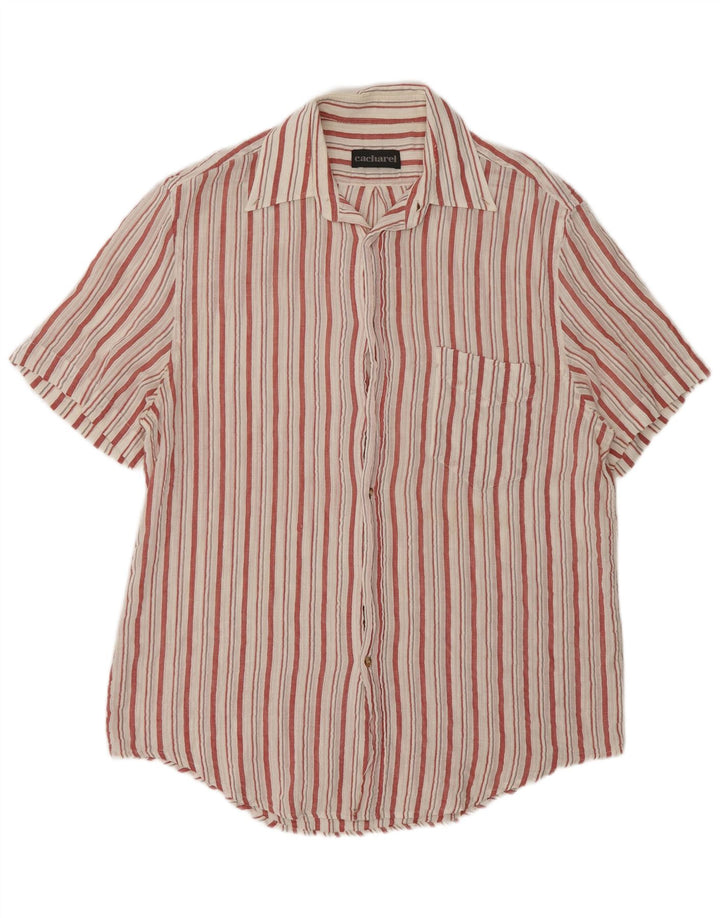 Cacharel Mens Short Sleeve Shirt Large White Striped