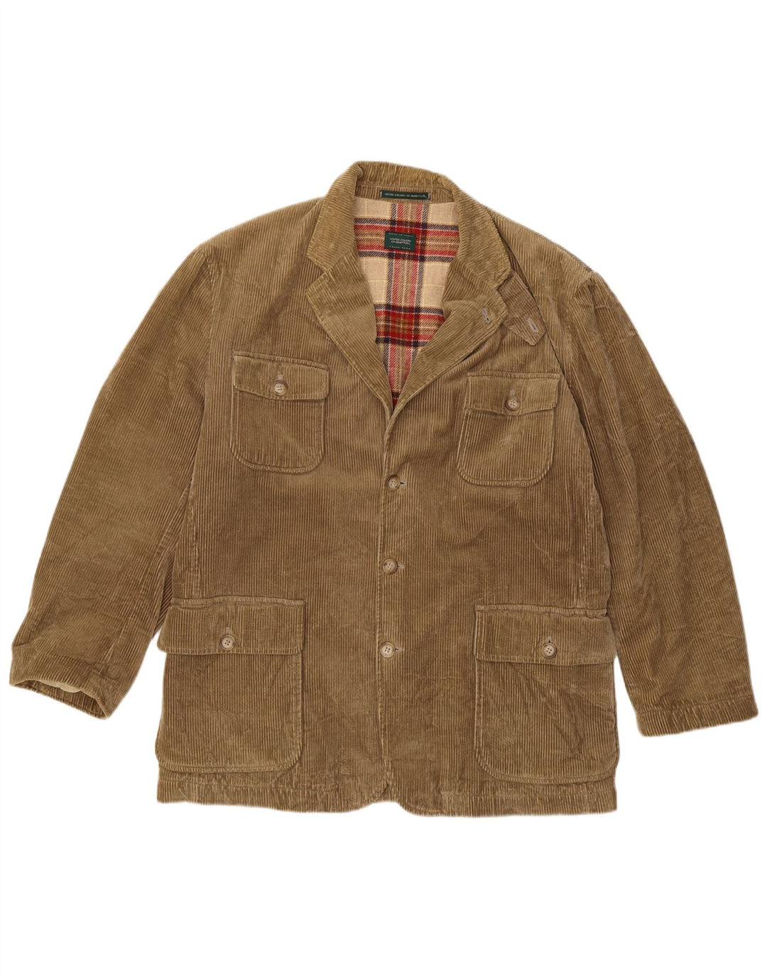 BENETTON Mens Corduroy Jacket IT 50 Large Beige Cotton