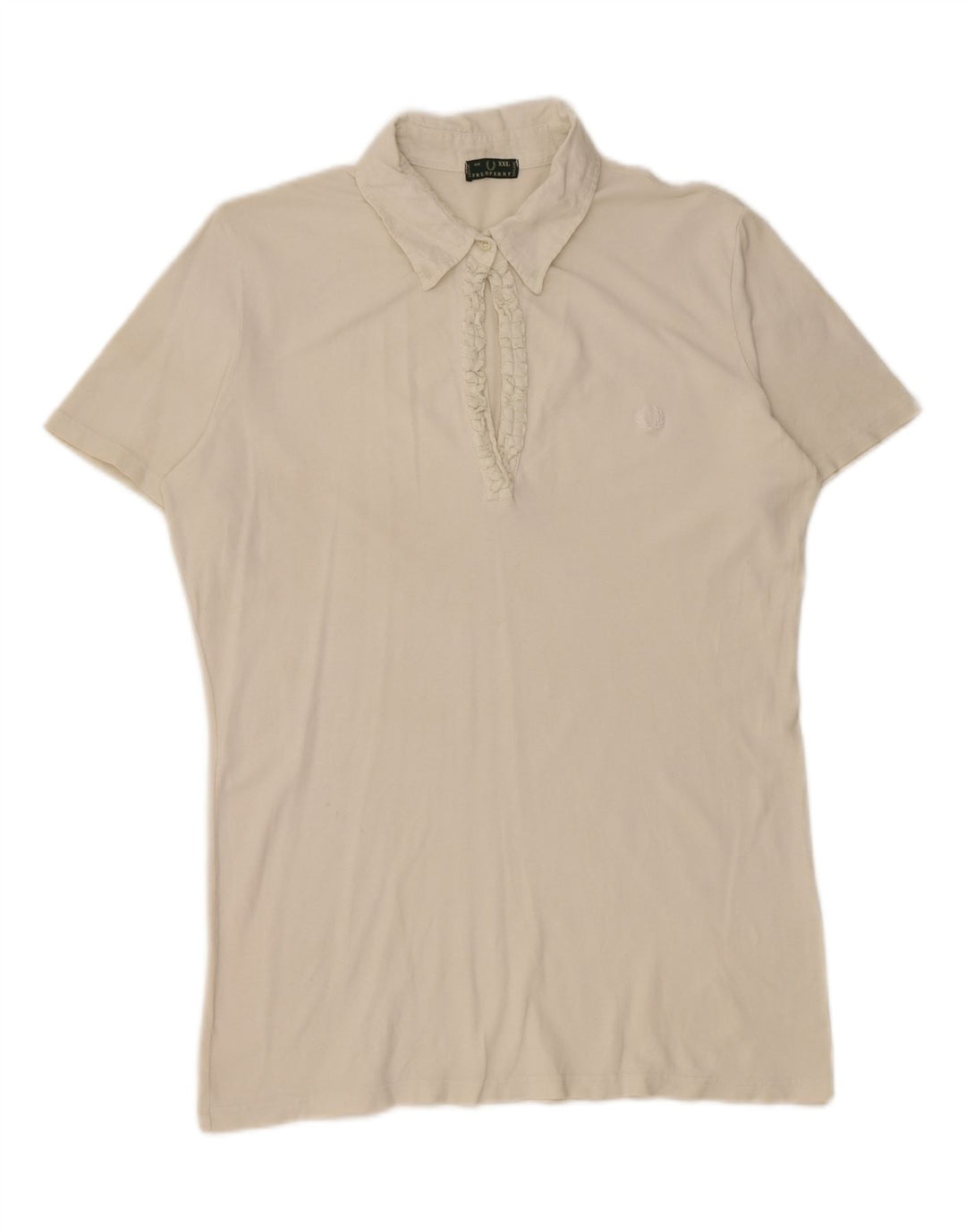FRED PERRY Womens Ruffle Front Short Sleeve Pullover Shirt UK 20 2XL White