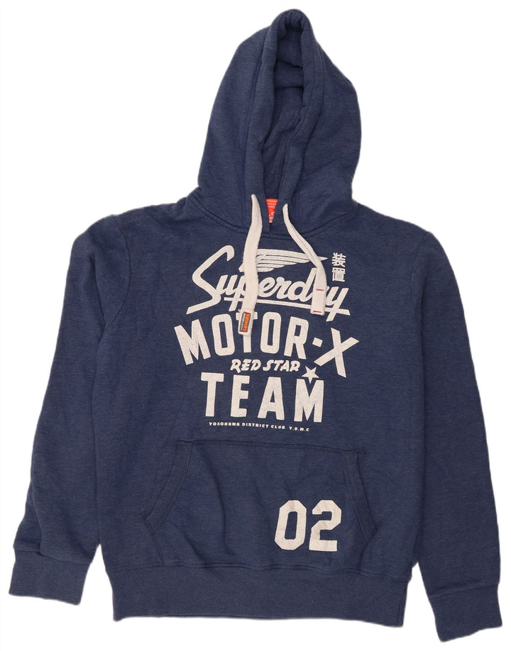 Superdry Mens Graphic Hoodie Jumper XL Navy Blue Cotton