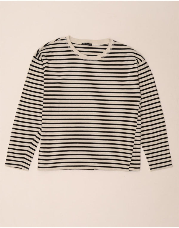 Zara Womens Top Long Sleeve UK 14 Medium White Striped Nautical