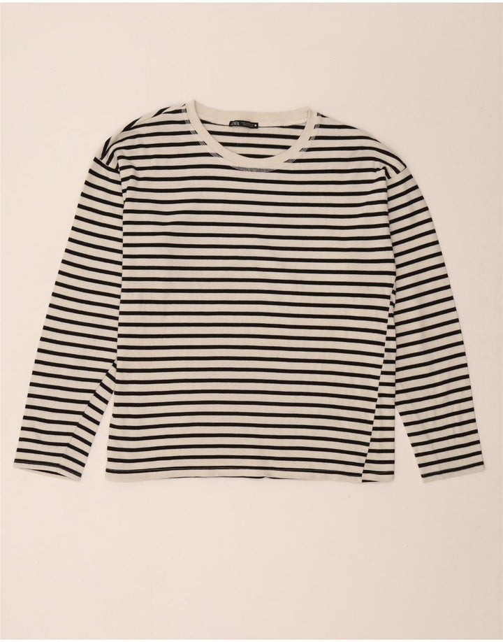 Zara Womens Top Long Sleeve UK 14 Medium White Striped Nautical