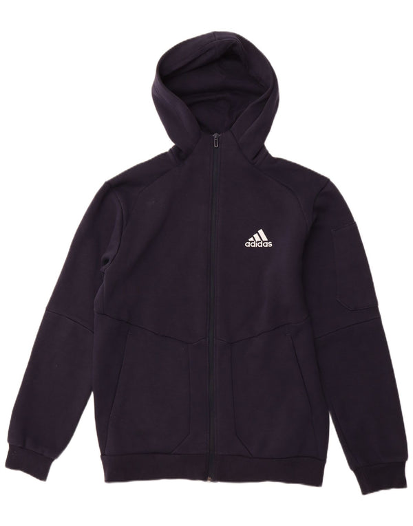 ADIDAS Mens Zip Hoodie Sweater Small Navy Blue Cotton