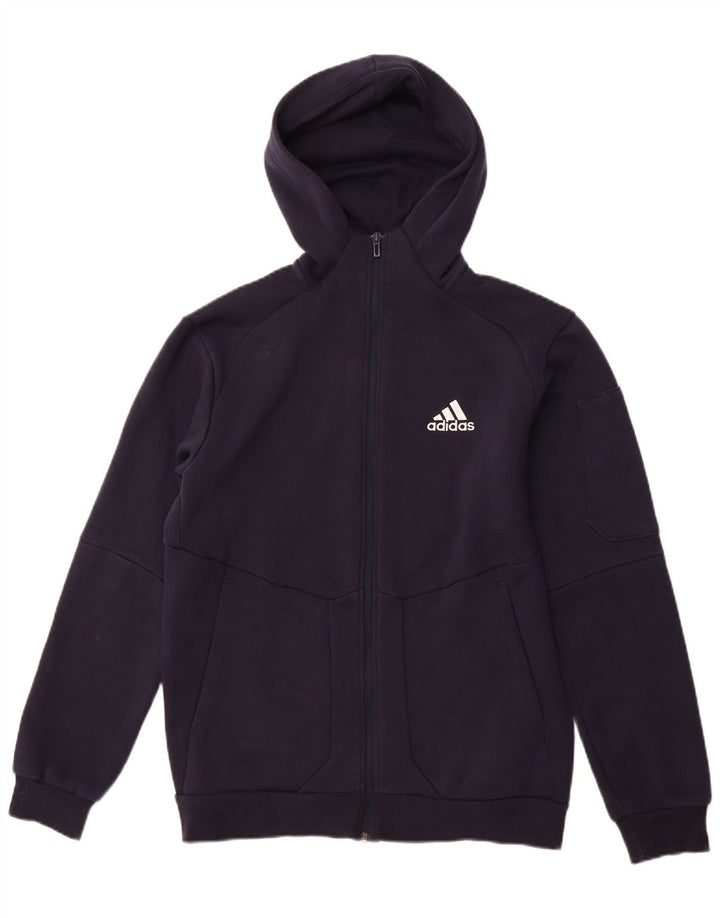 ADIDAS Mens Zip Hoodie Sweater Small Navy Blue Cotton