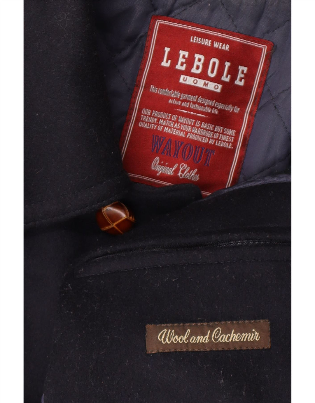 Lebole Mens Overcoat UK 14 Large Navy Blue Wool