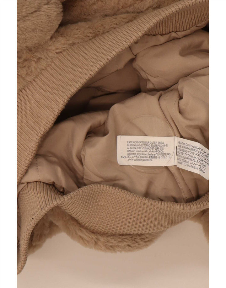 Zara Girls Teddy Bear Bomber Jacket 9-10 Years Beige Polyester