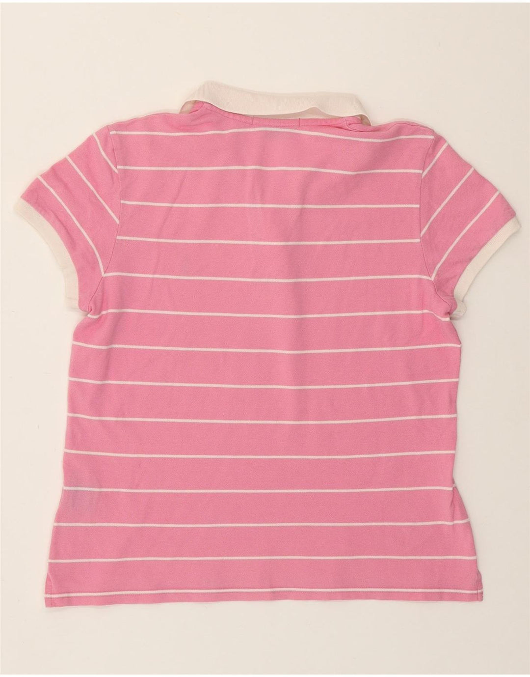 RALPH LAUREN Womens Polo Shirt UK 14 Large Pink Striped Cotton
