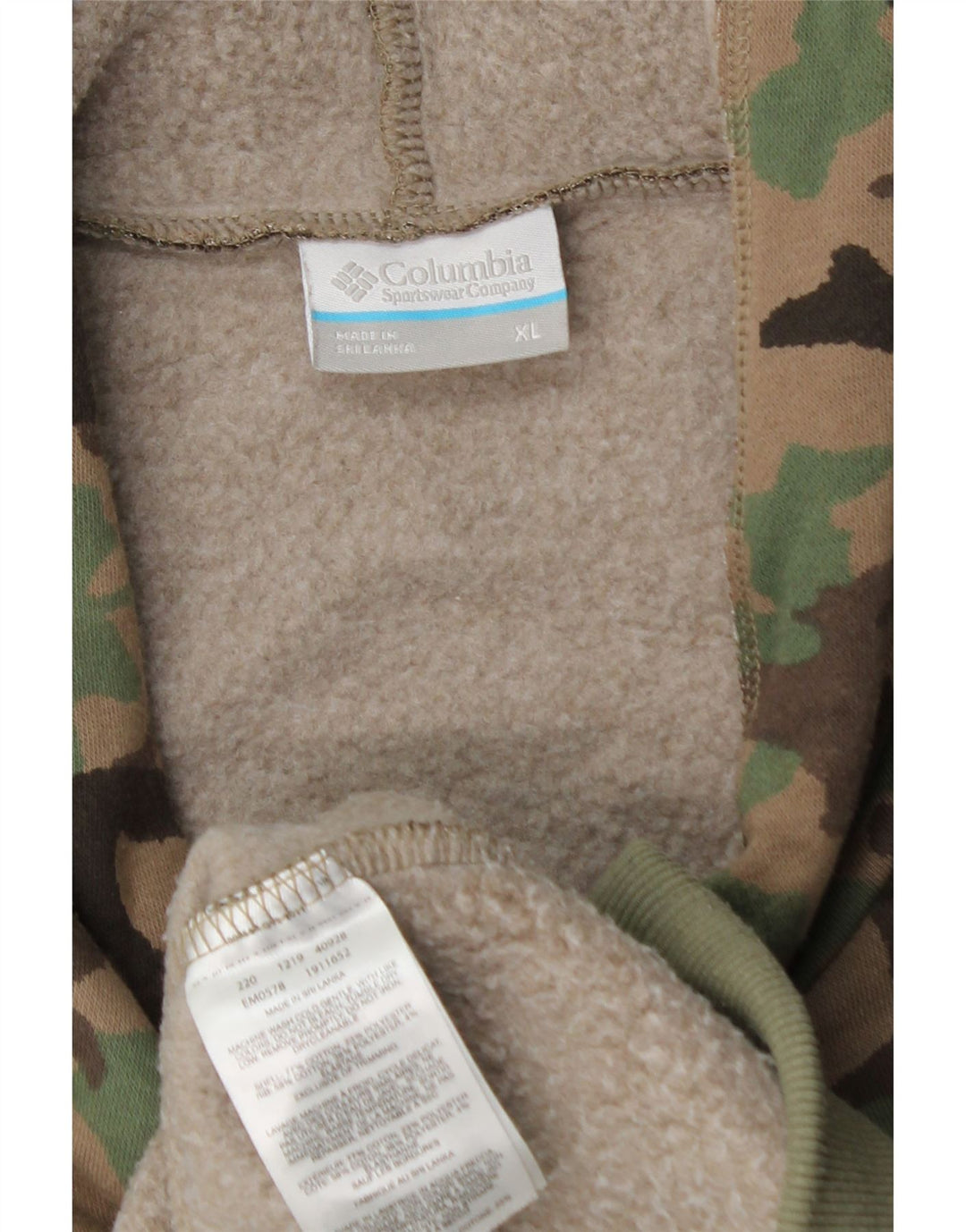 COLUMBIA Mens Graphic Hoodie Jumper XL Khaki Camouflage Cotton