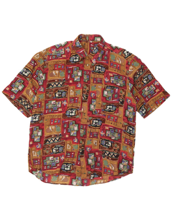 VINTAGE Mens Short Sleeve Shirt XL Brown Patchwork