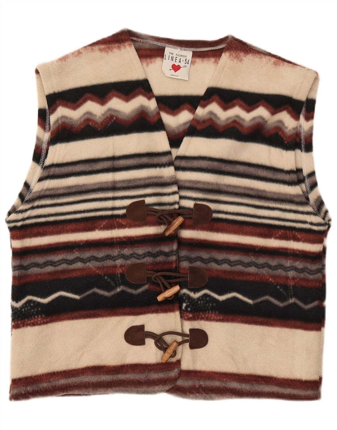 VINTAGE Womens Duffle Fleece Gilet UK 14 Medium Multicoloured Striped