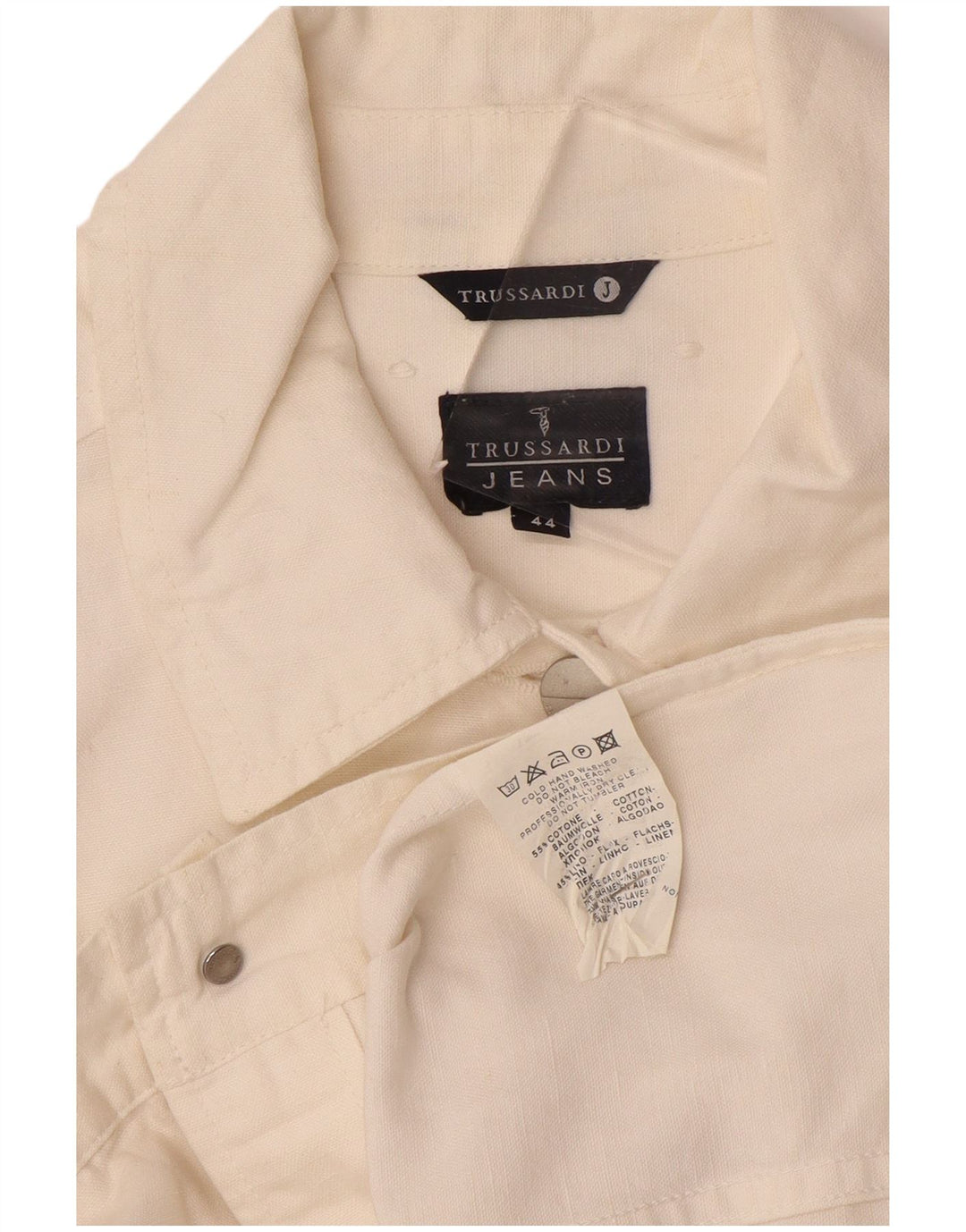 TRUSSARDI JEANS Womens Bomber Jacket IT 44 Medium Off White Cotton