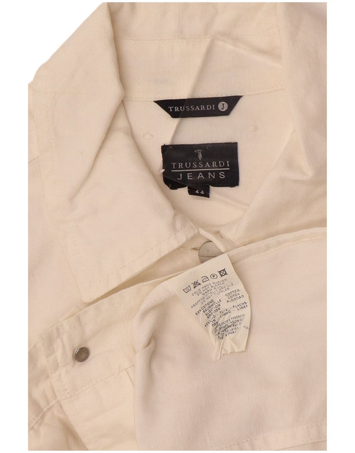 TRUSSARDI JEANS Womens Bomber Jacket IT 44 Medium Off White Cotton