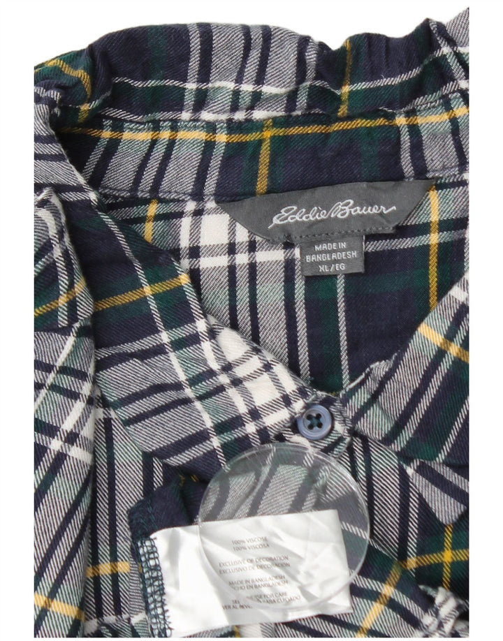 EDDIE BAUER Womens Flannel Shirt UK 18 XL Navy Blue Check Viscose