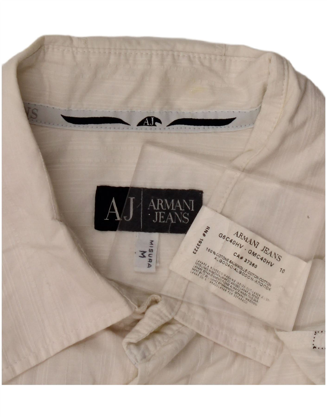 ARMANI JEANS Mens Shirt Medium Off White Cotton