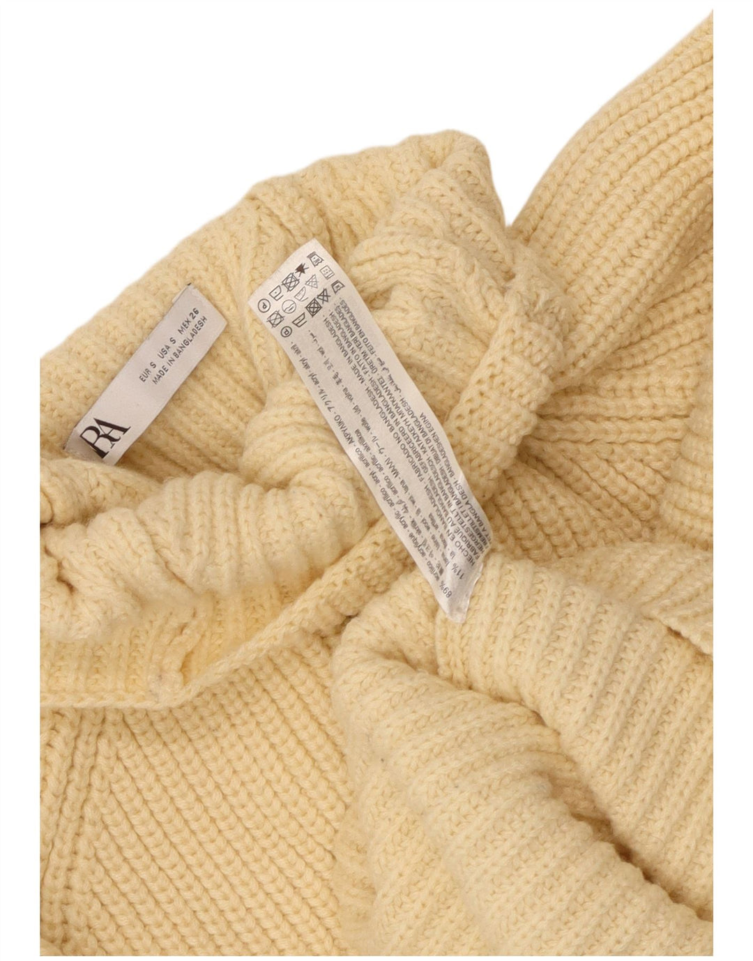 ZARA Womens Crop Oversized Turtle Neck Jumper Sweater UK 10 Small Yellow