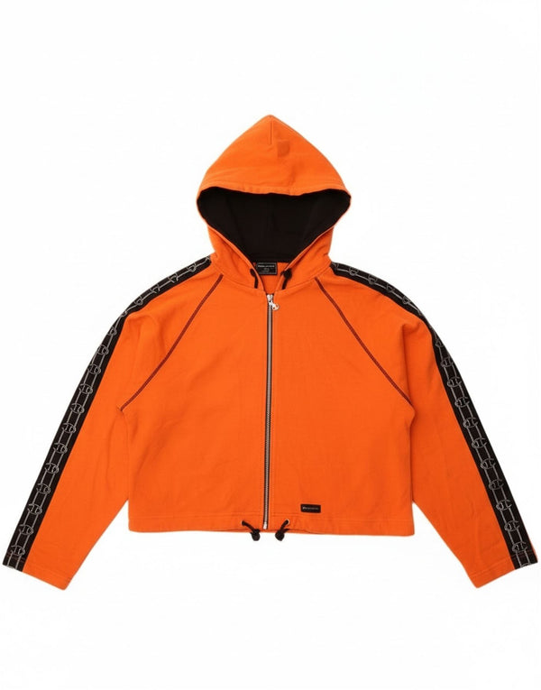 Champion Womens Oversized Graphic Zip Hoodie Sweater UK 16 Large Orange