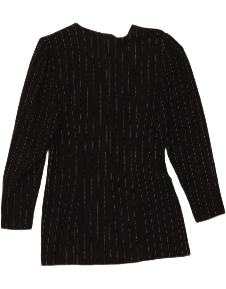 VINTAGE Womens 5 Button Blazer Jacket IT 42 Medium Black Pinstripe Wool