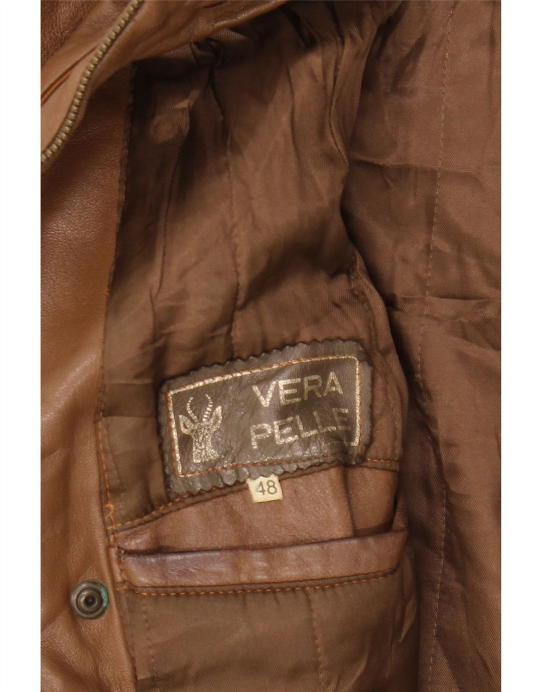 VINTAGE Womens Leather Jacket IT 48 XL Brown Leather