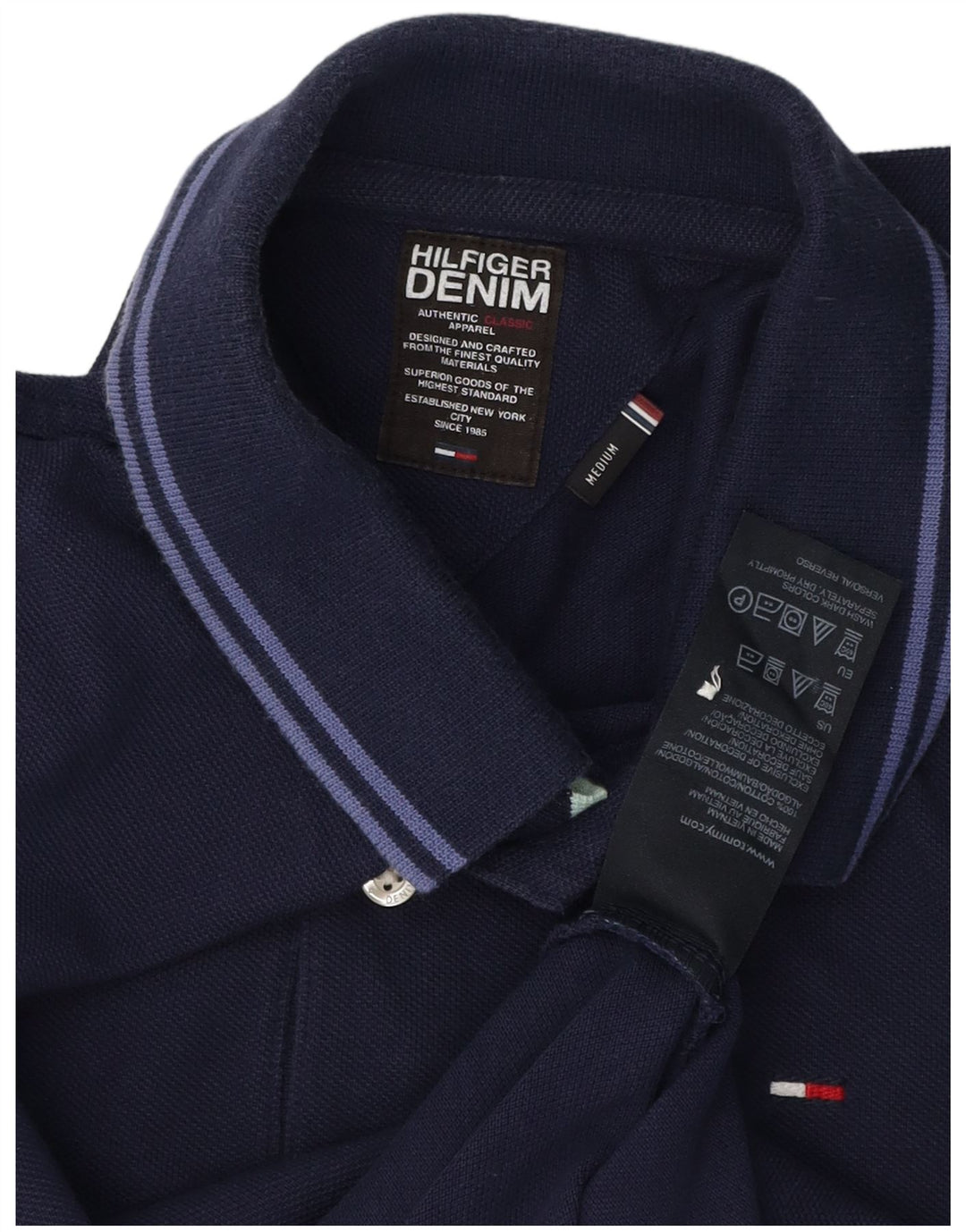 TOMMY HILFIGER Mens Long Sleeve Polo Shirt Medium Navy Blue Cotton