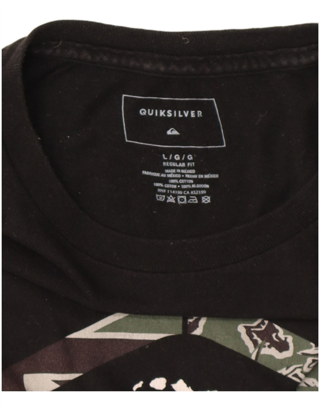 QUIKSILVER Mens Hawaii Regular Fit Graphic T-Shirt Top Large Black Cotton