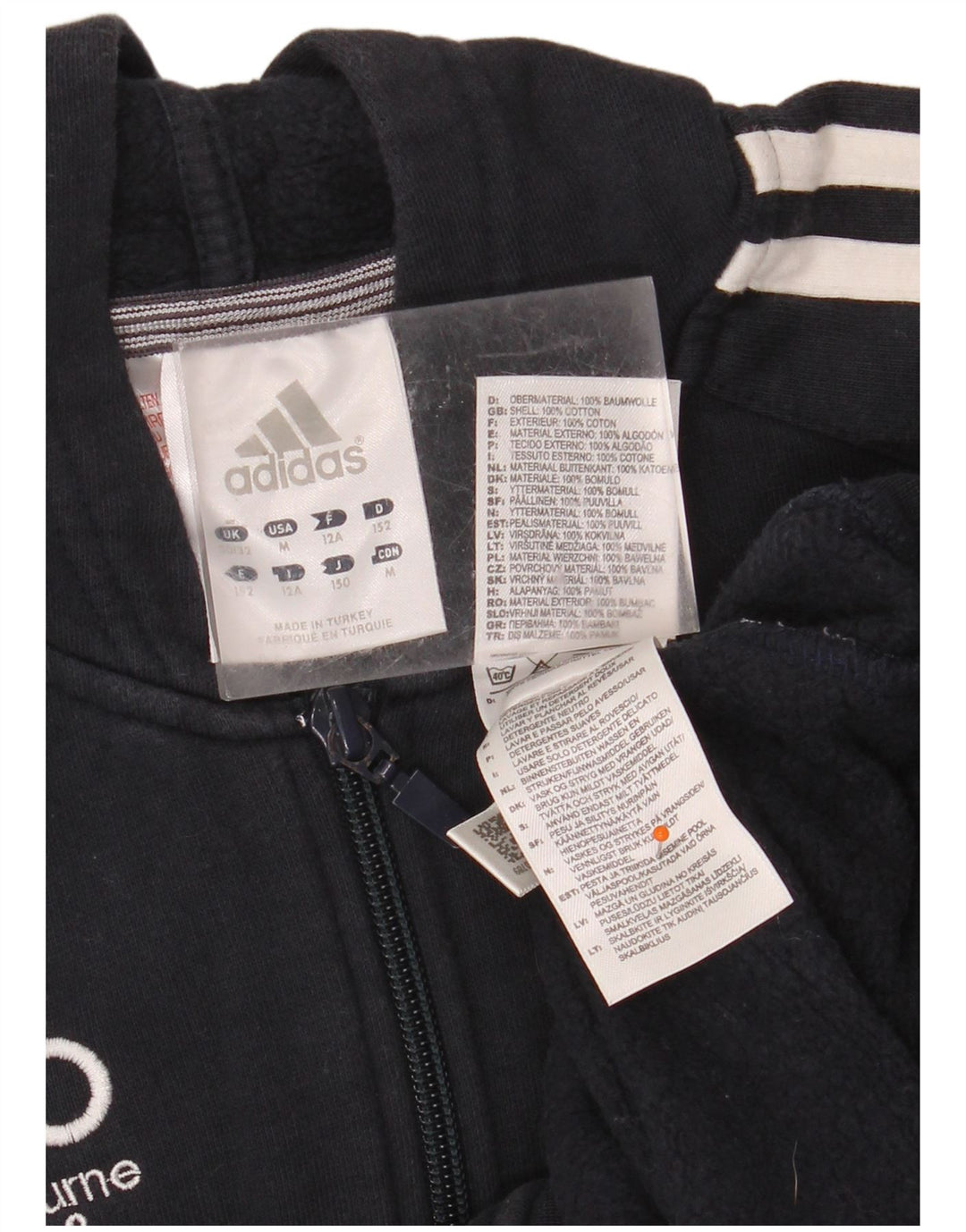 ADIDAS Boys Zip Hoodie Sweater 11-12 Years Navy Blue Cotton