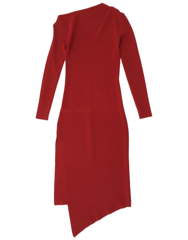 Zara Womens Long Sleeve Asymmetrical Dress UK 8 Small Burgundy Viscose