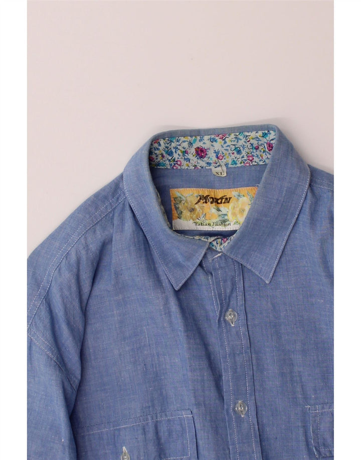 VINTAGE Mens Shirt XL Blue Cotton Vintage Vintage and Second-Hand Vintage from Messina Hembry 