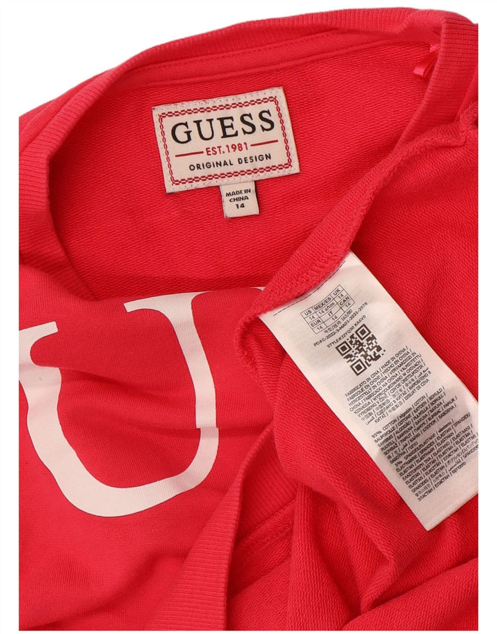 GUESS Girls Crop Graphic Sweatshirt Jumper 13-14 Years Pink Cotton