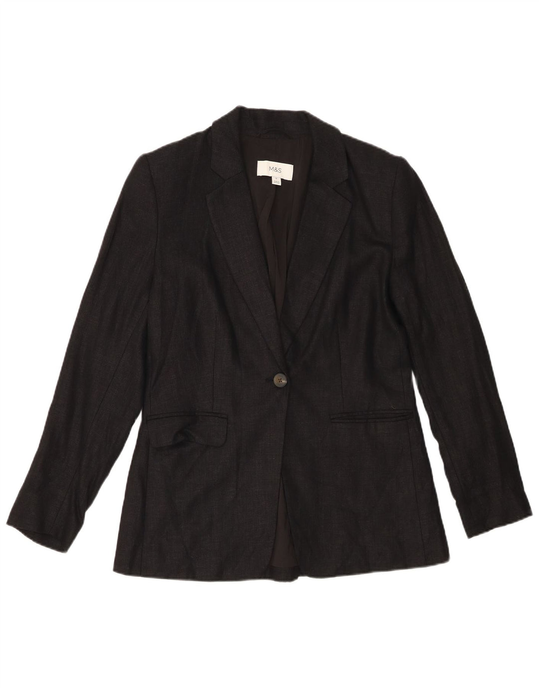 Marks & Spencer Womens 1 Button Blazer Jacket UK 10 Small Black Linen