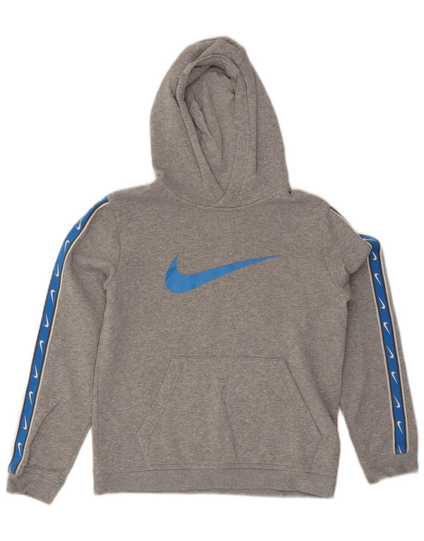 Nike Boys Graphic Hoodie Jumper 12-13 Years Large Grey Colourblock Cotton